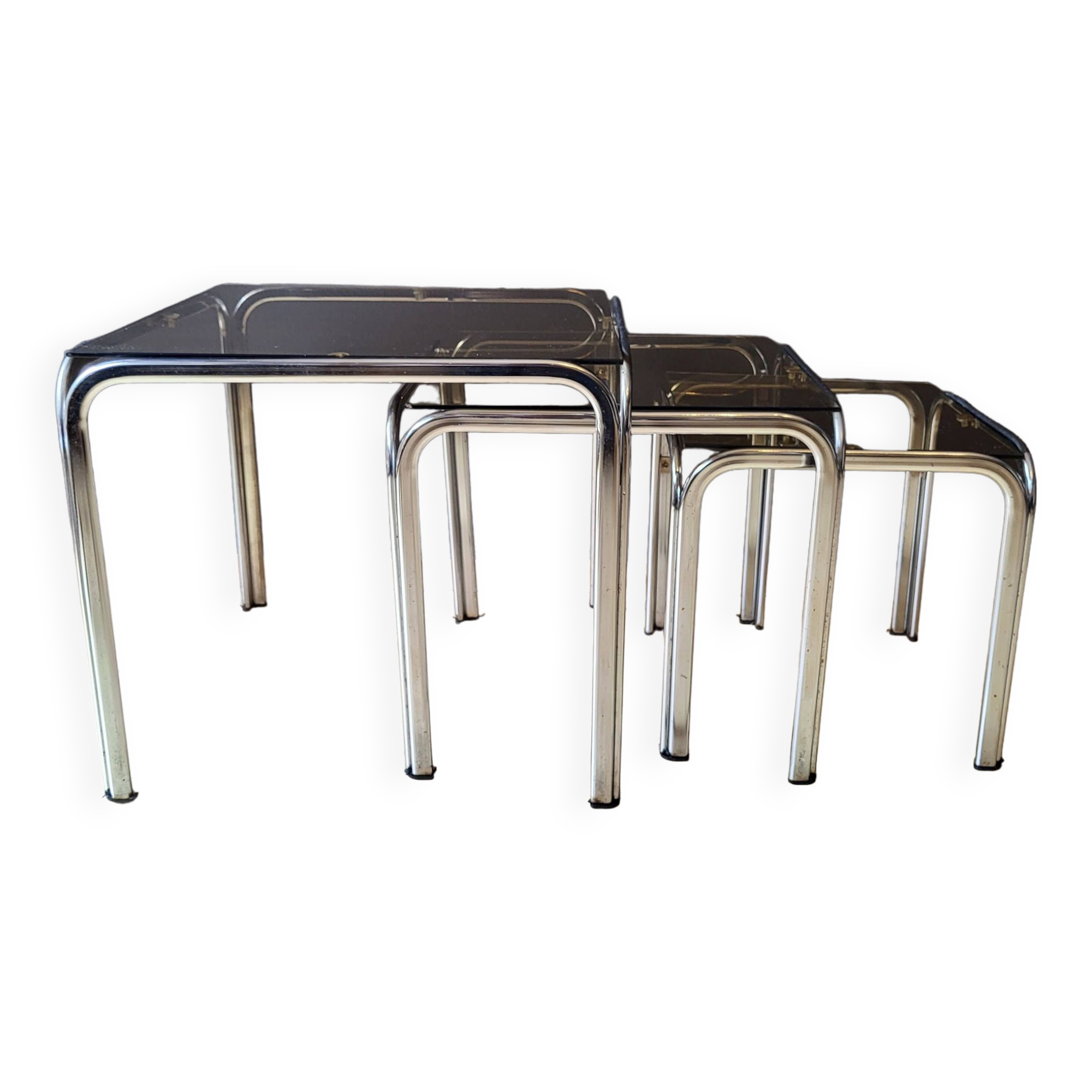 3 Vintage Chrome Nesting Coffee Tables 70'