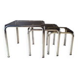 3 Vintage Chrome Nesting Coffee Tables 70'