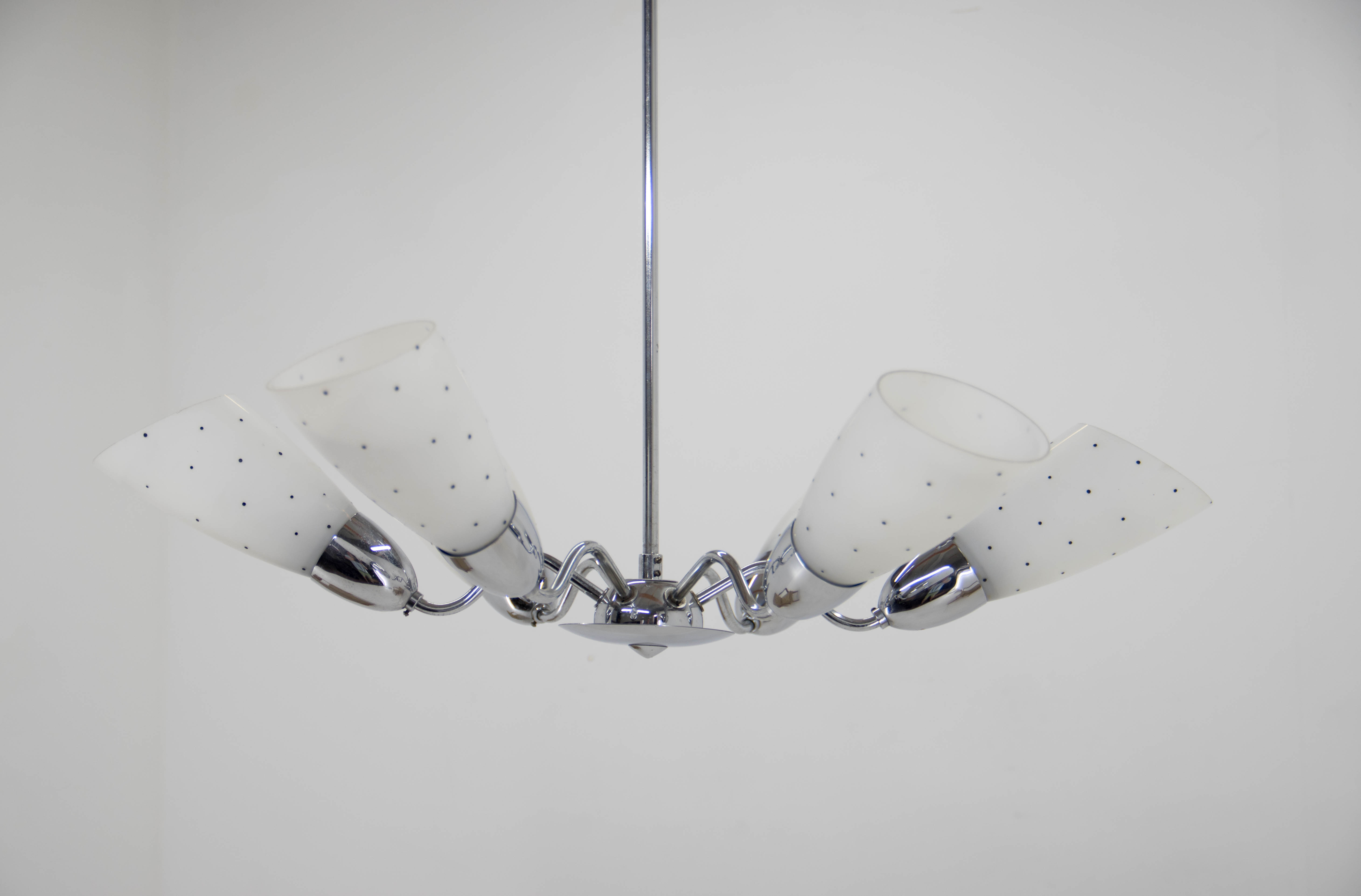 Mid-Century Chrome-Plated 6 Flamming Chandelier by Instala Decin, 1950s