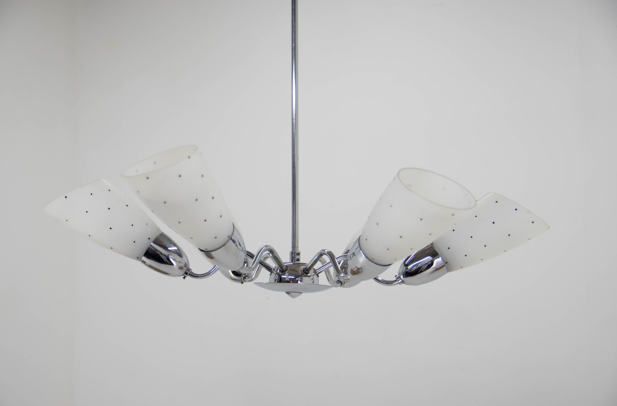 Mid-Century Chrome-Plated 6 Flamming Chandelier by Instala Decin, 1950s
