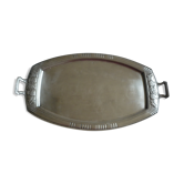 Tray silver metal art deco 2 handles small flowers
