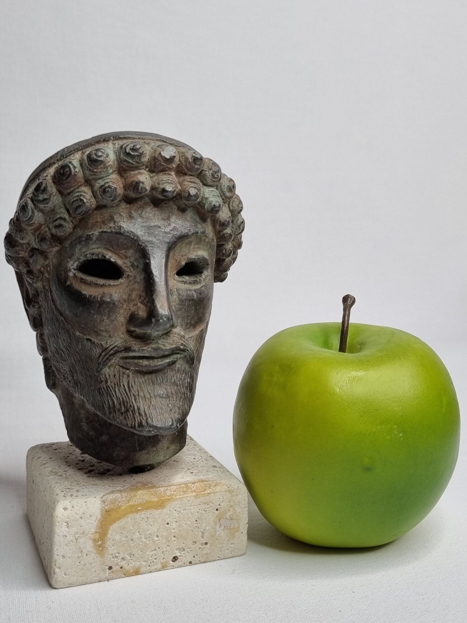 Head of Zeus in patinated plaster in imitation of bronze, 15 cm