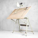 Dutch industrial drawing or architect's table witch lamp from rotanex-pool, 1950s