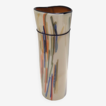 Vase cylindrique postmoderne en verre opalin soufflé à la main, Italie