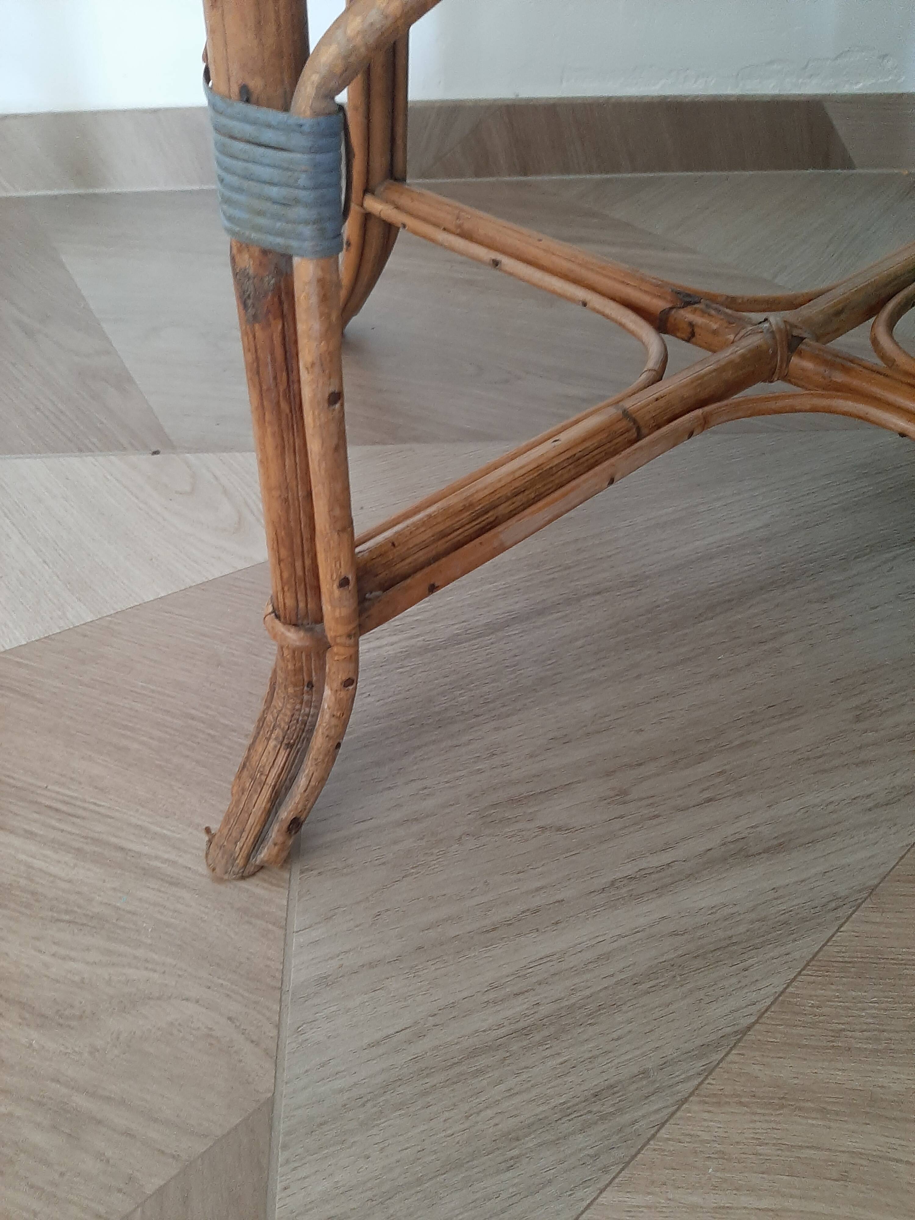 Vintage set of 2 garden woven rattan chairs - sky blue nets - 40