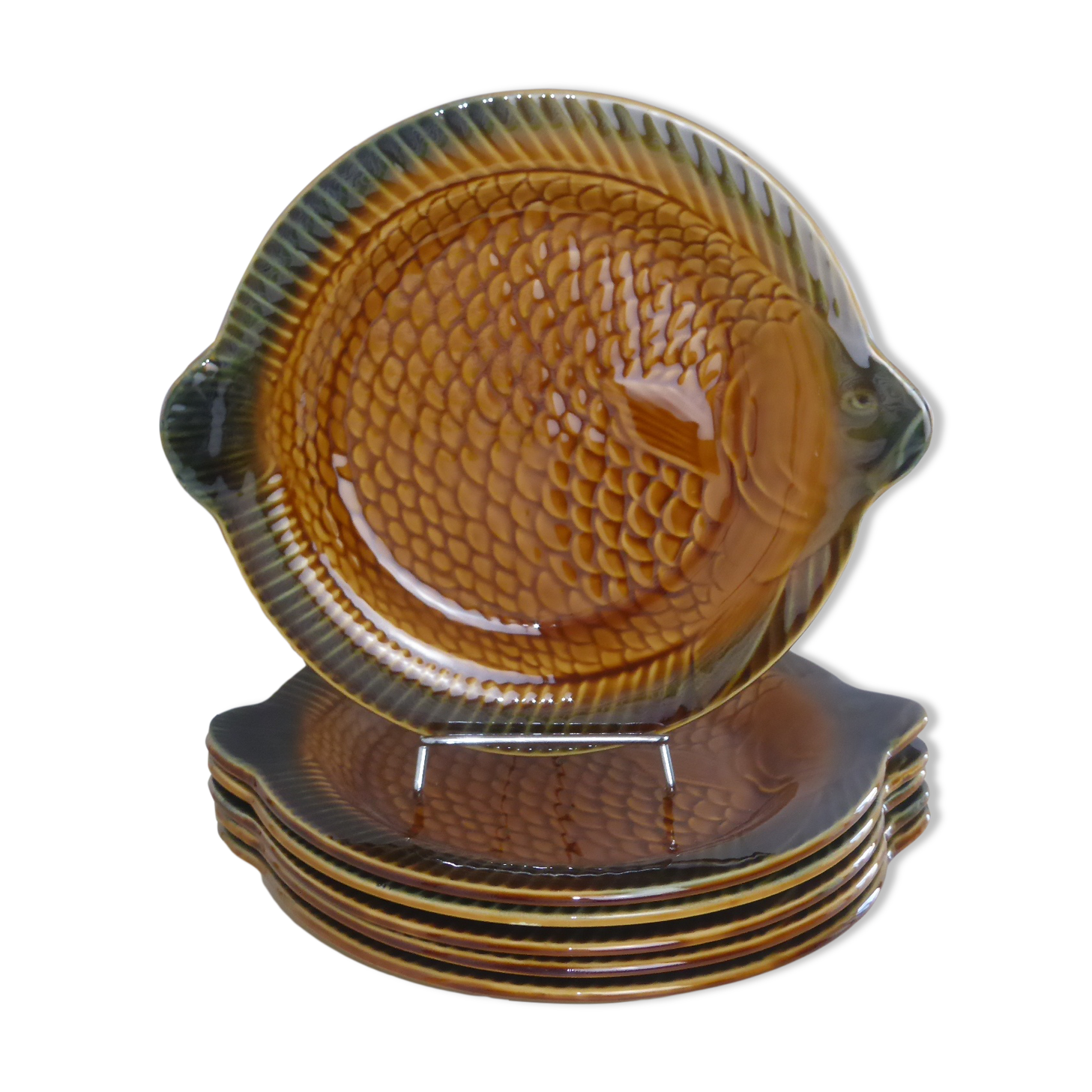 6 assiettes à poisson en faïence de Sarreguemines
