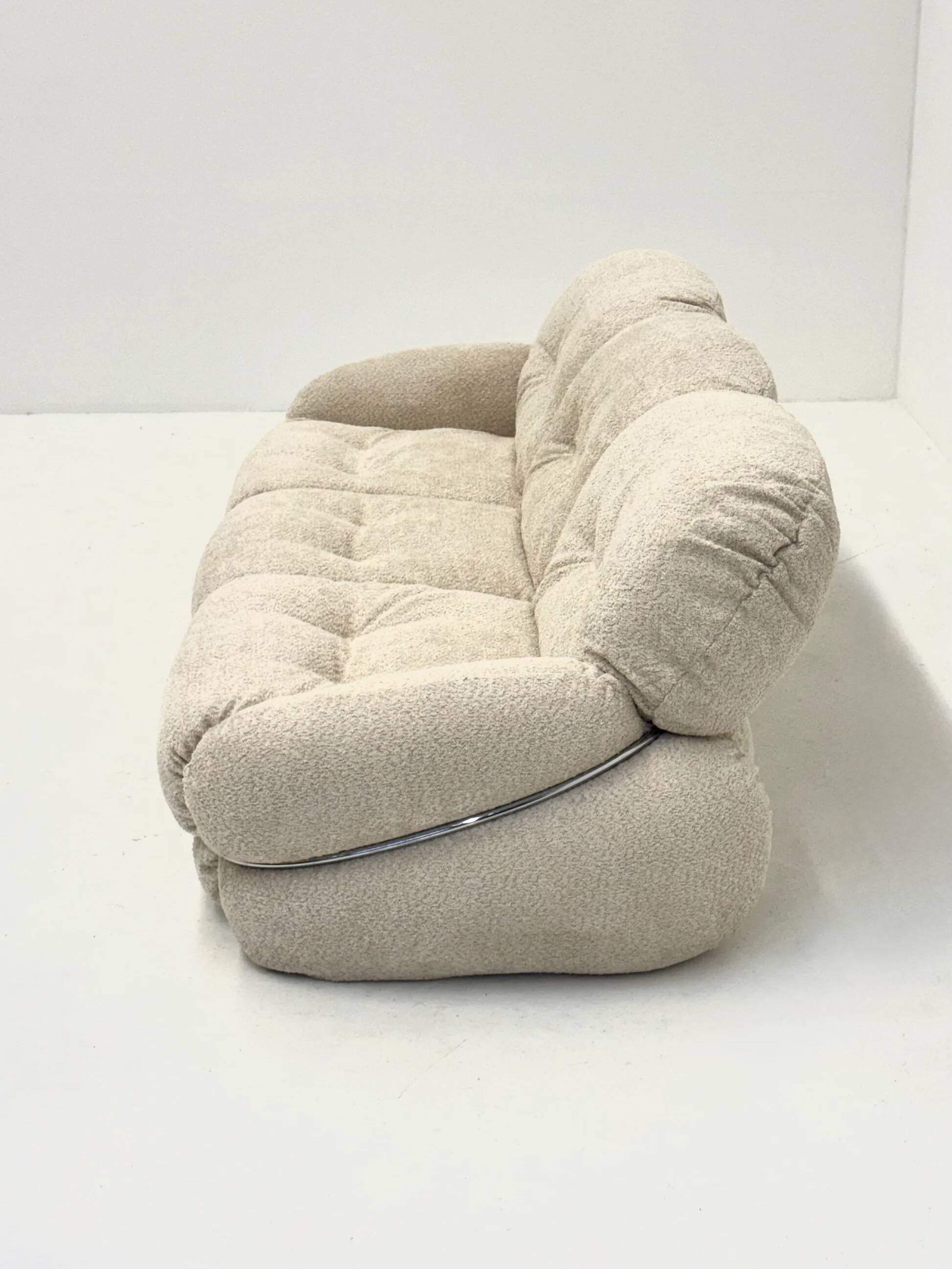 Cream bouclé Okay 3-seater sofa by Adriano Piazzesi
