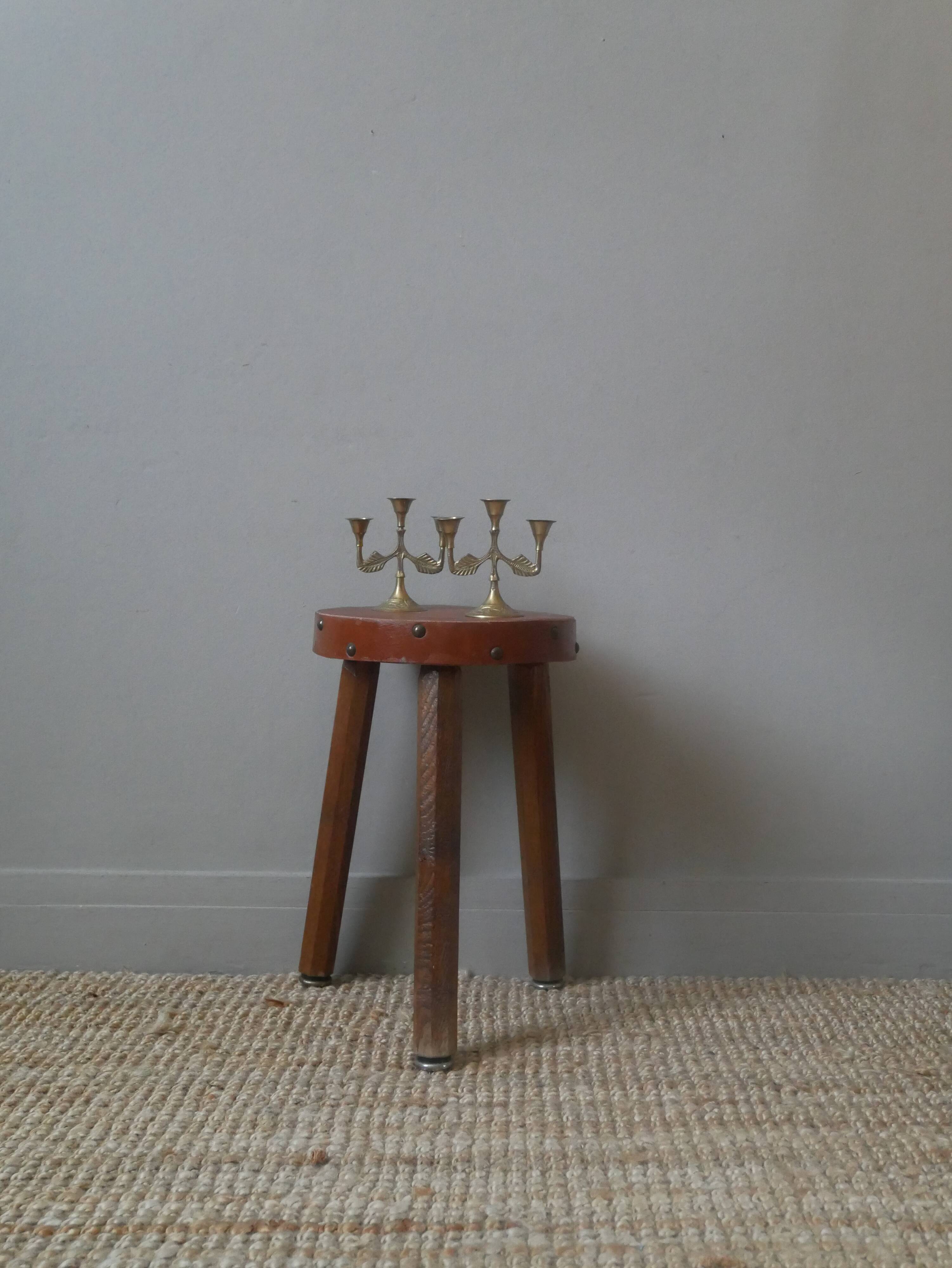 Pair of brass candlesticks in gold metal, Scandinavian bohemian decoration, old candlesticks