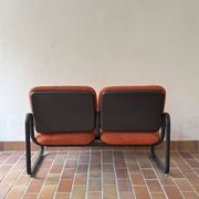 Strafor 2-seater bench, orange wool and sled base, 1970s.