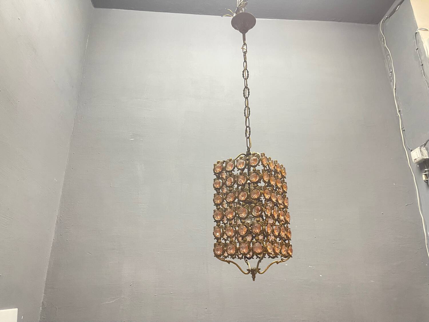 Bronze Pink Crystal Light Pendant 1960’s