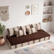 Striped coffee Hanbel floor cushion – Handwoven ivory wool