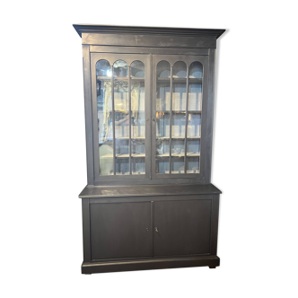 Bibliothèque deux corps , peinte en noir et gris, modèle Style Resauration
