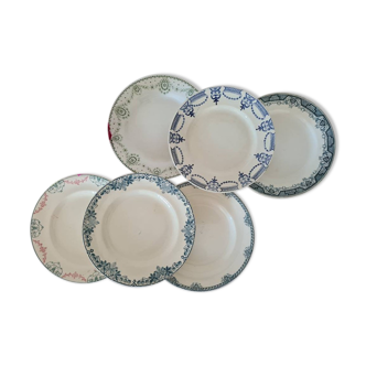Set of 6 old flat plates in iron earth mismatched model of various French manufacture