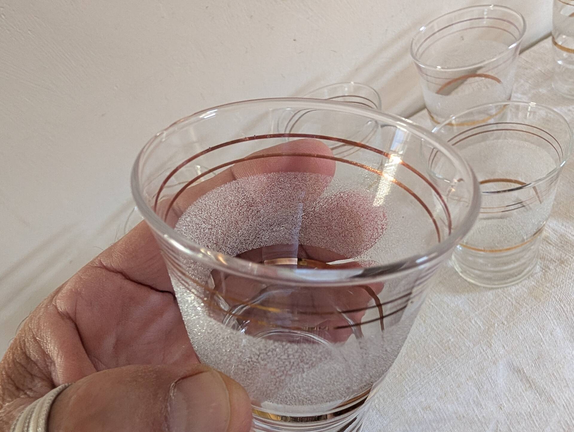 frosted glasses with golden trim, 1950s-60s