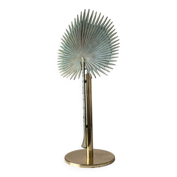 Monumental Valenti table lamp with fan palm leaf in bronze and brass, 1970s