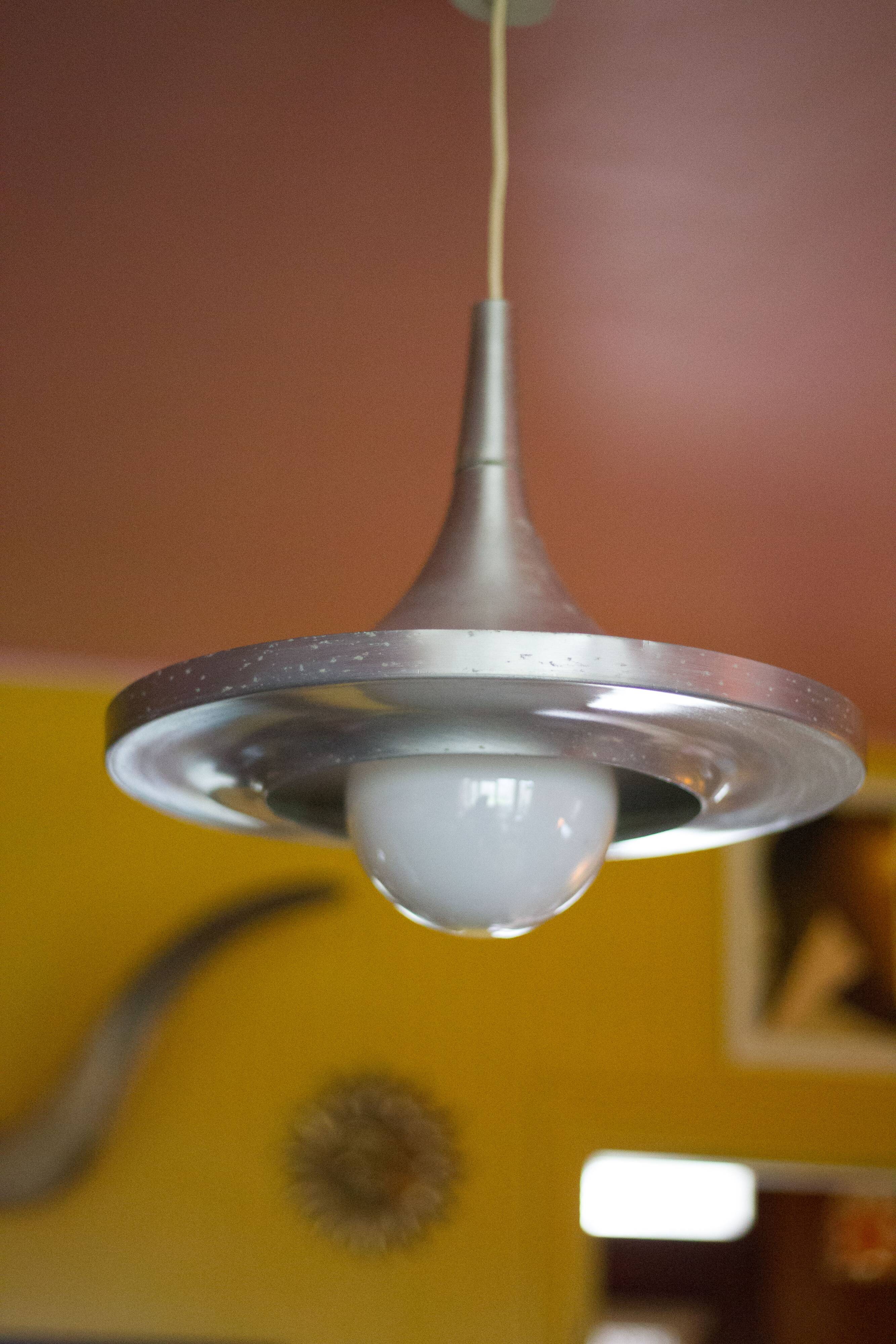Space Age aluminum suspension, saucer suspension, vintage ceiling lamp, ceiling lamp