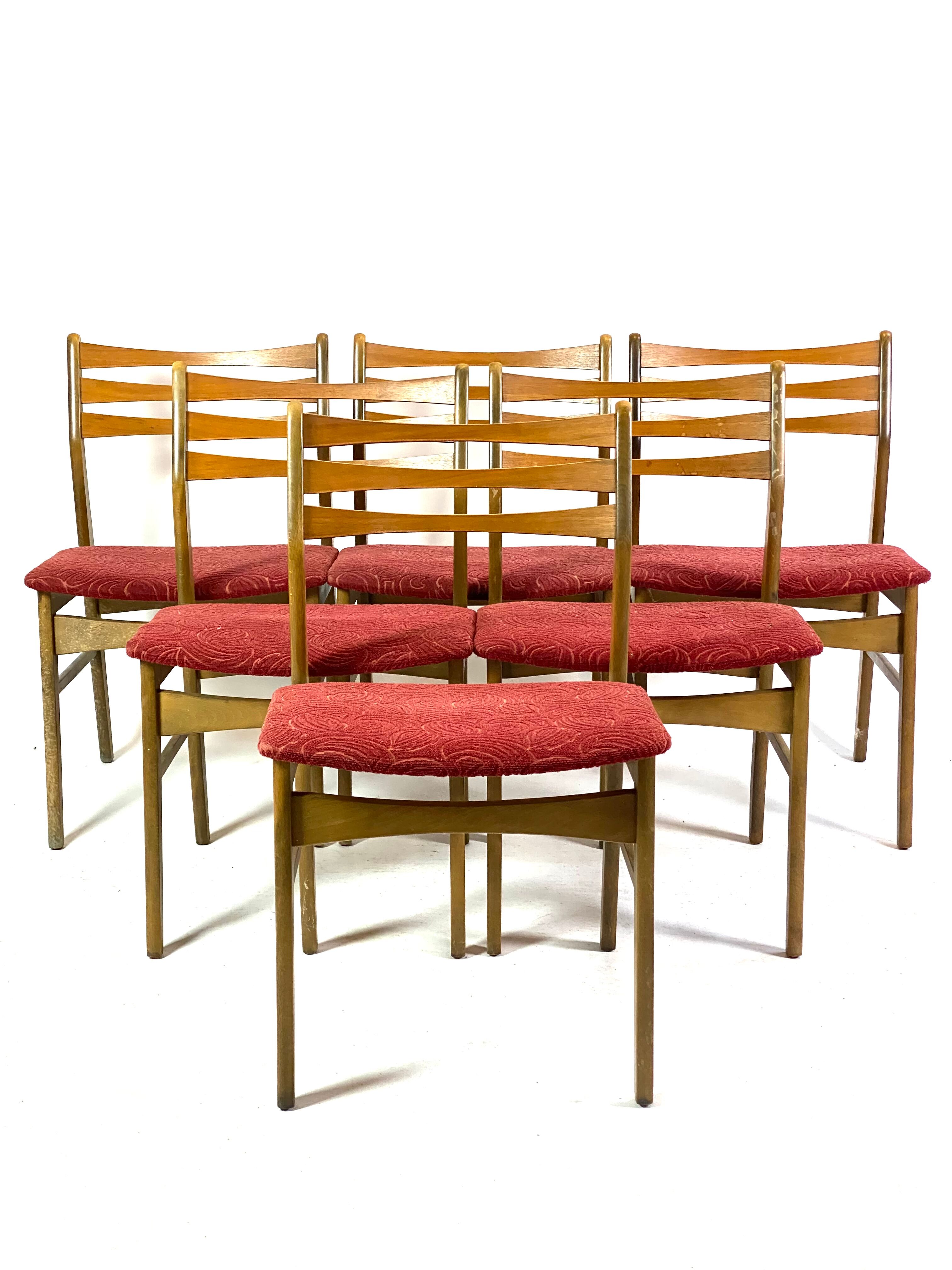 Six dining room chairs in dark polished wood, Danish design, 1960s