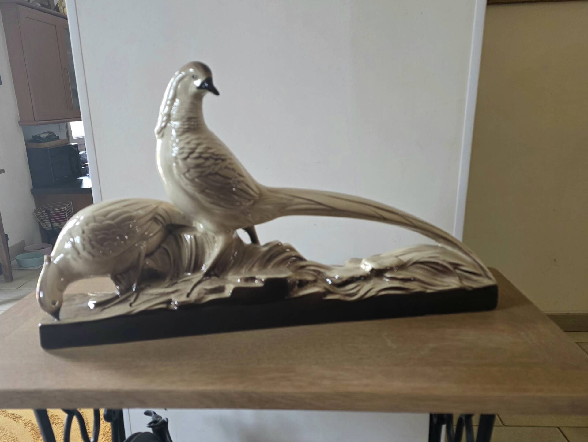 Céramique Art Déco couple de faisans