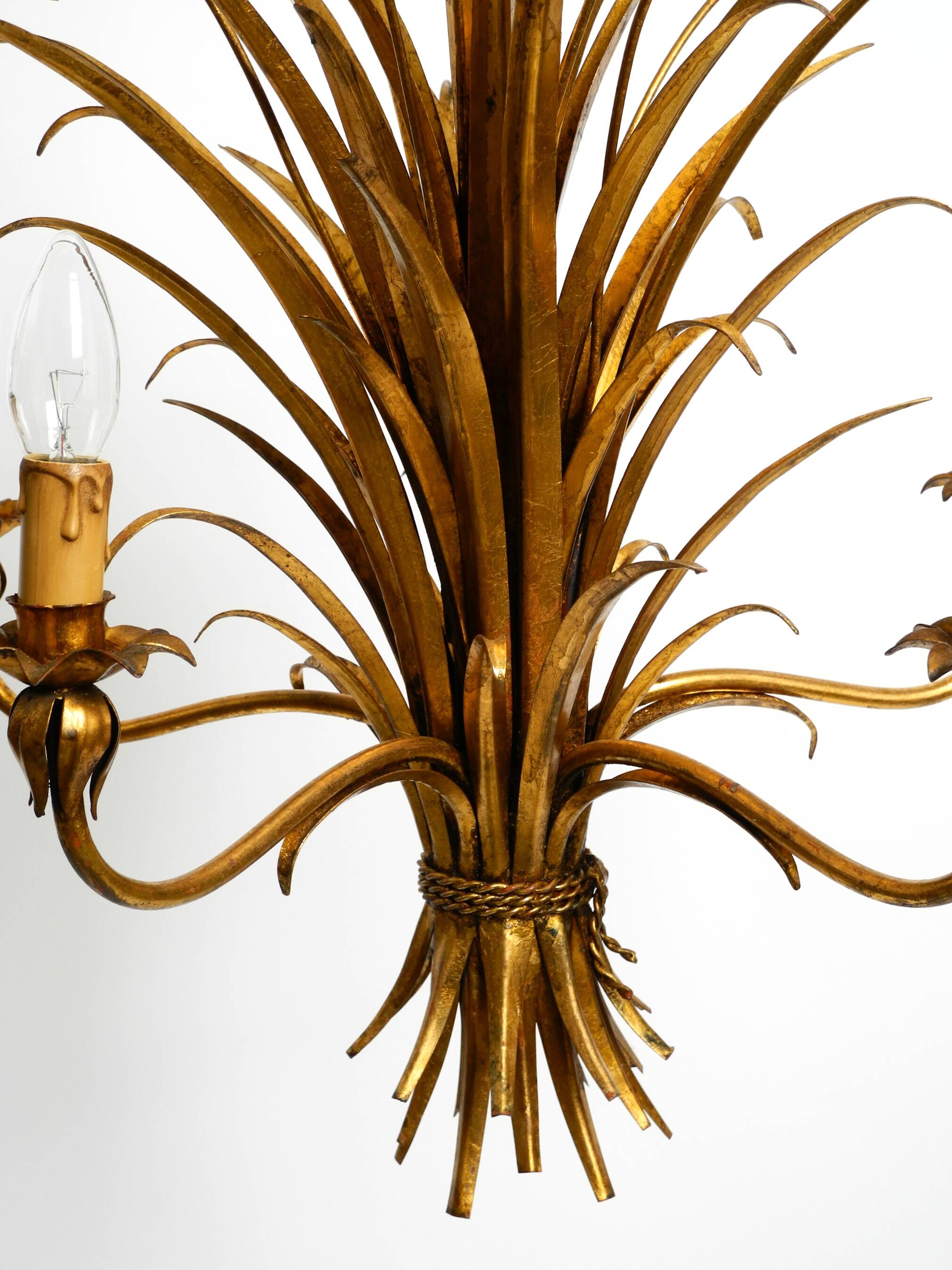 Beautiful huge 1970s gold-plated 5-arm tall metal chandelier by Hans Kögl