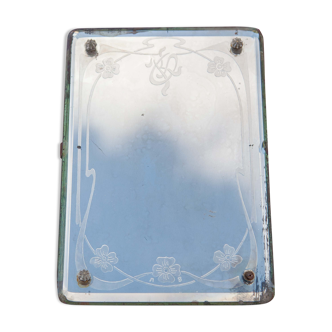 Miroir art nouveau miroir à poser bois miroir biseauté et gravé, miroir monogrammé, boudoir