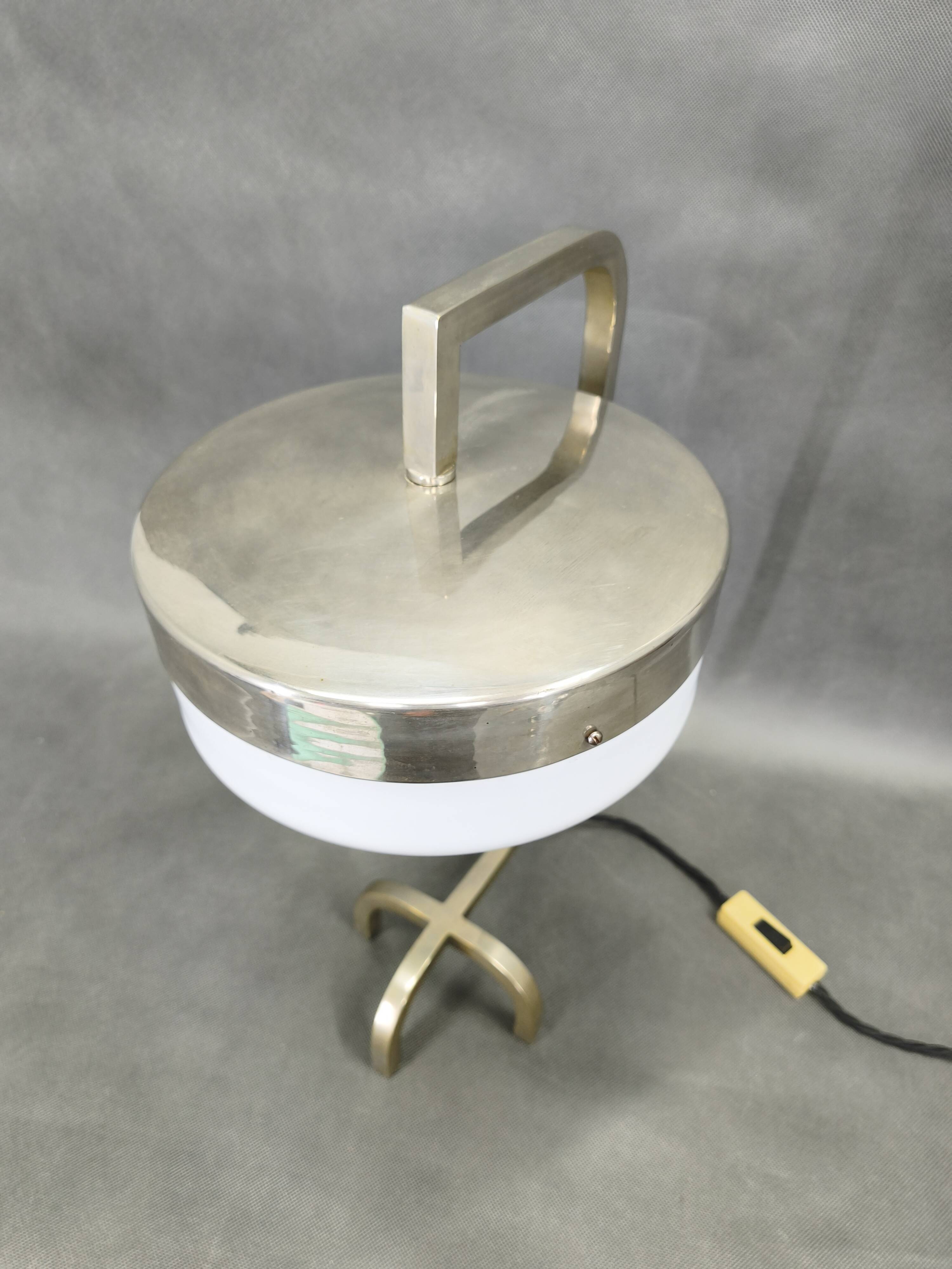 Rare Bauhaus Nickel Table Lamp with Glass Diffuser, 1930s