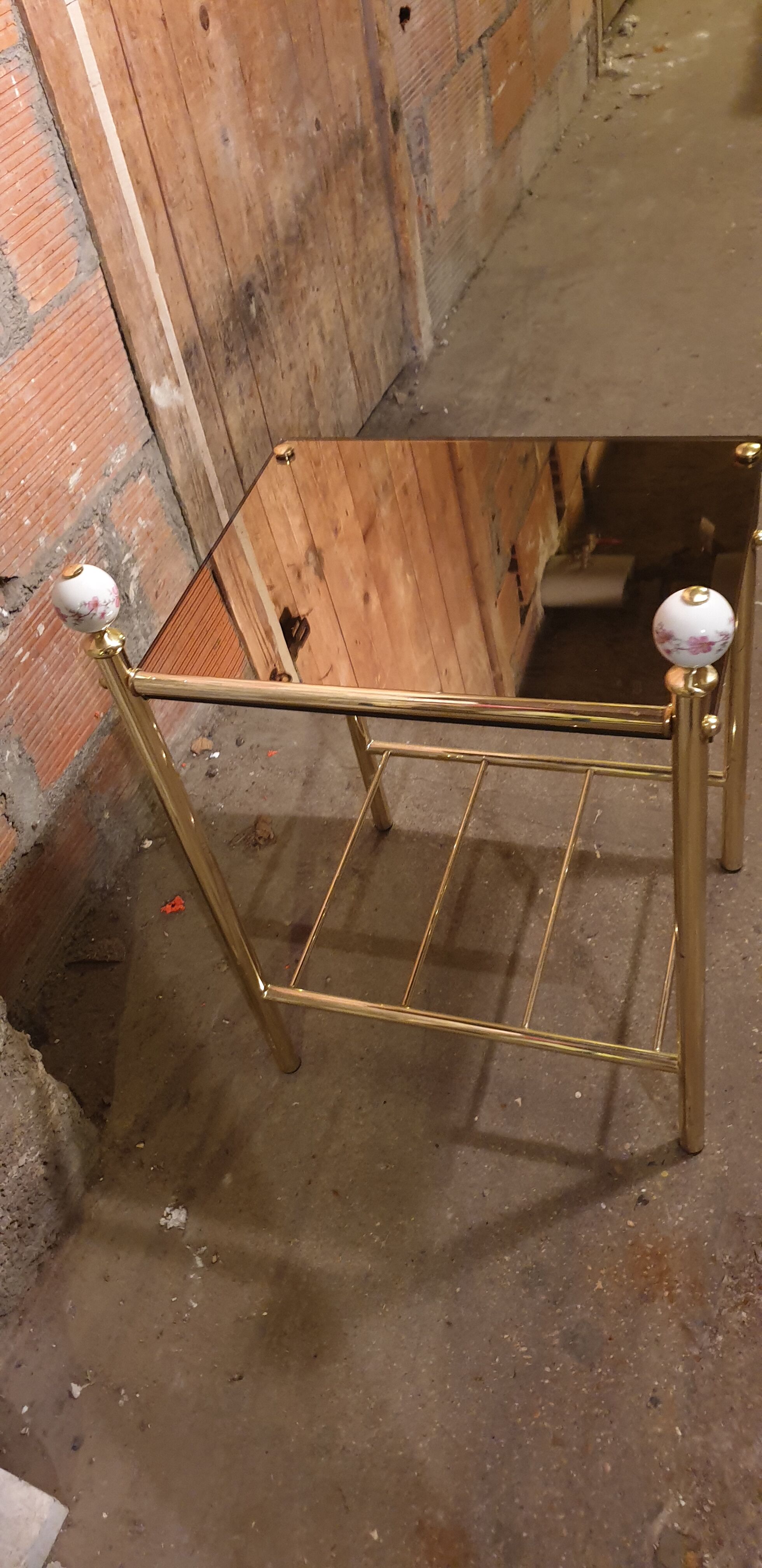 Brass and porcelain bedside table