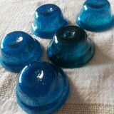 Set of five turquoise cups blown glass