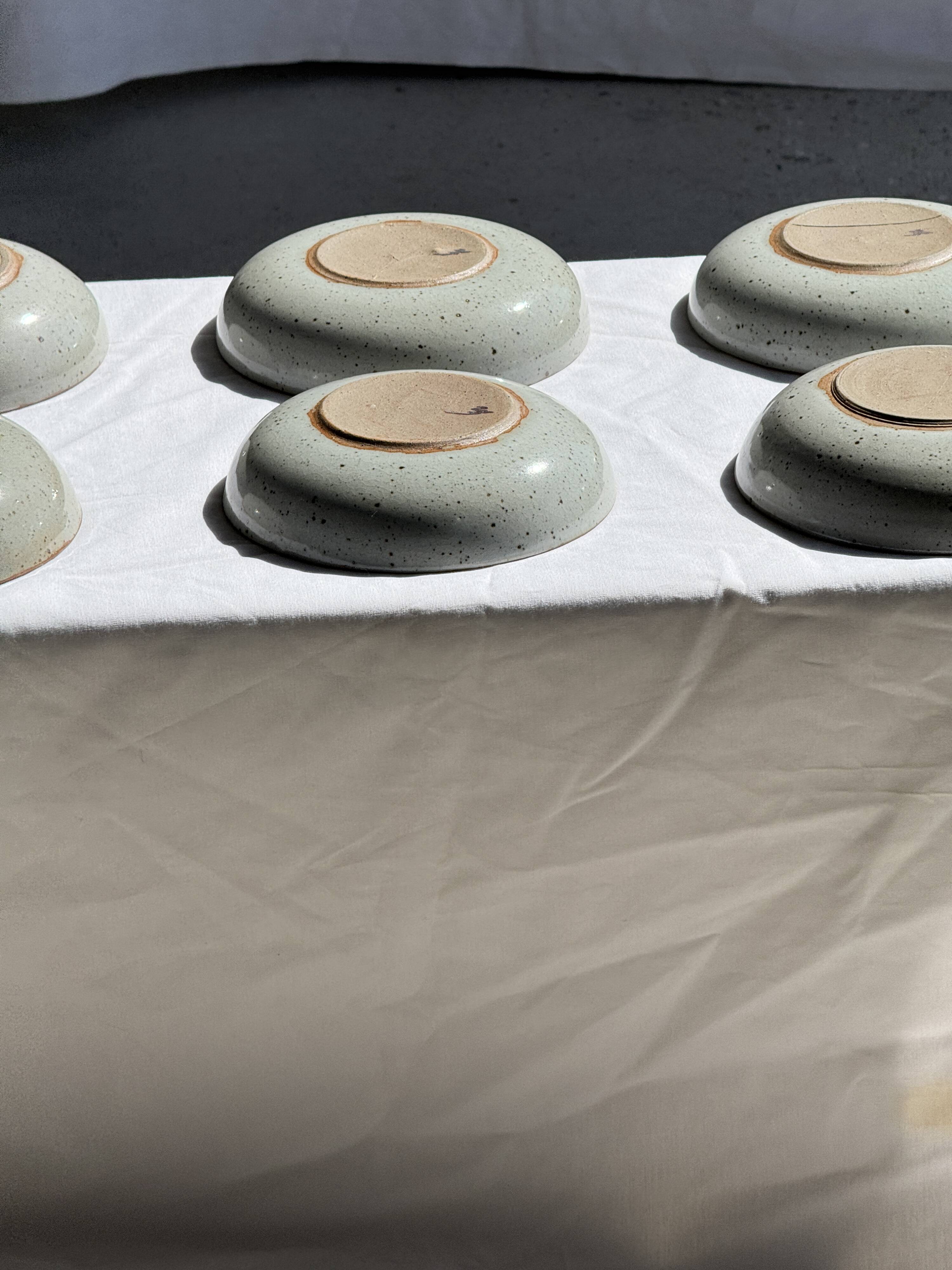 Set of 7 handmade grey glazed ceramic deep plates D18.5 H5.
