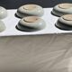 Set of 7 handmade grey glazed ceramic deep plates D18.5 H5.