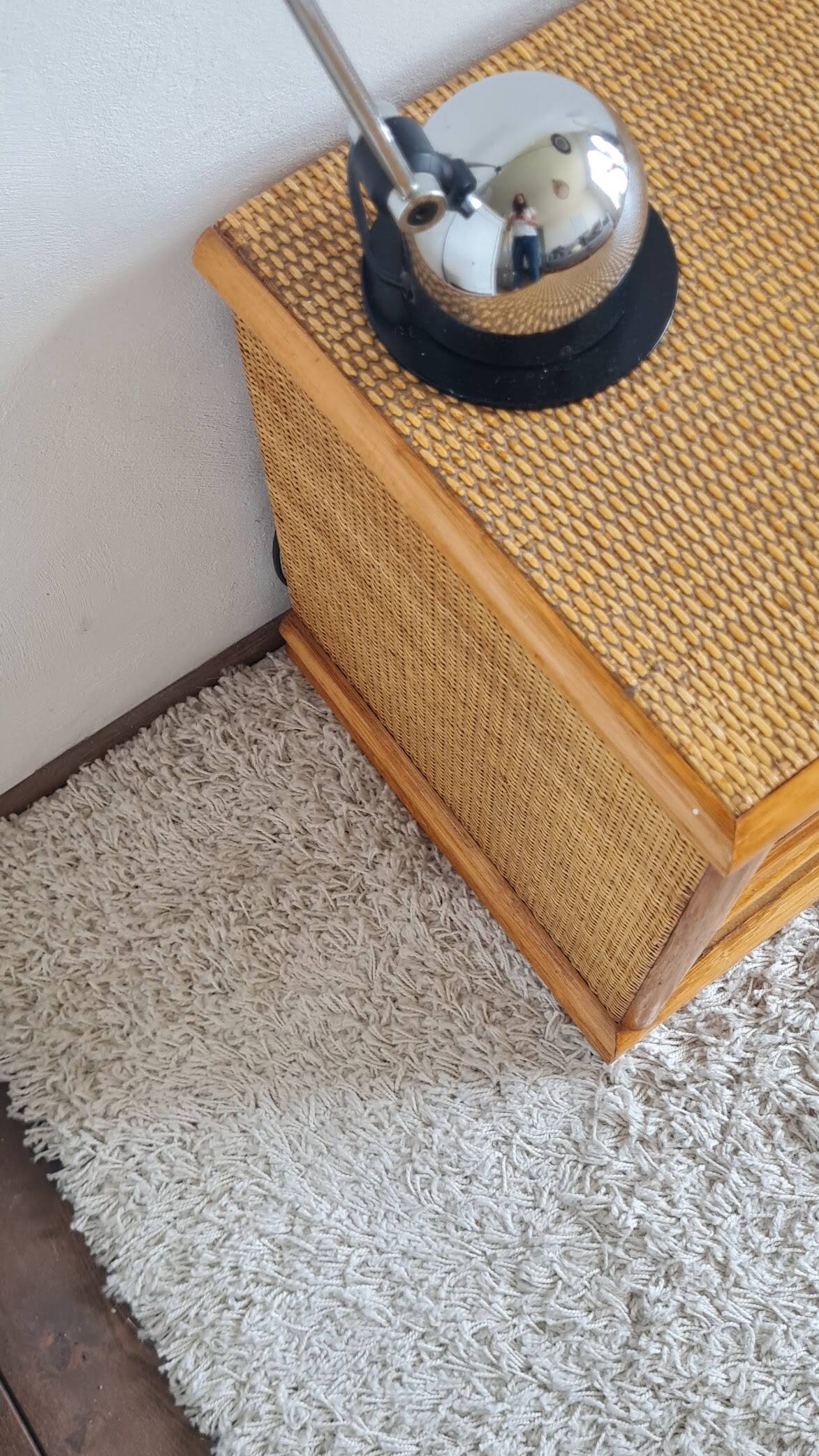 Pair of vintage rattan bedside tables from the 1970s.