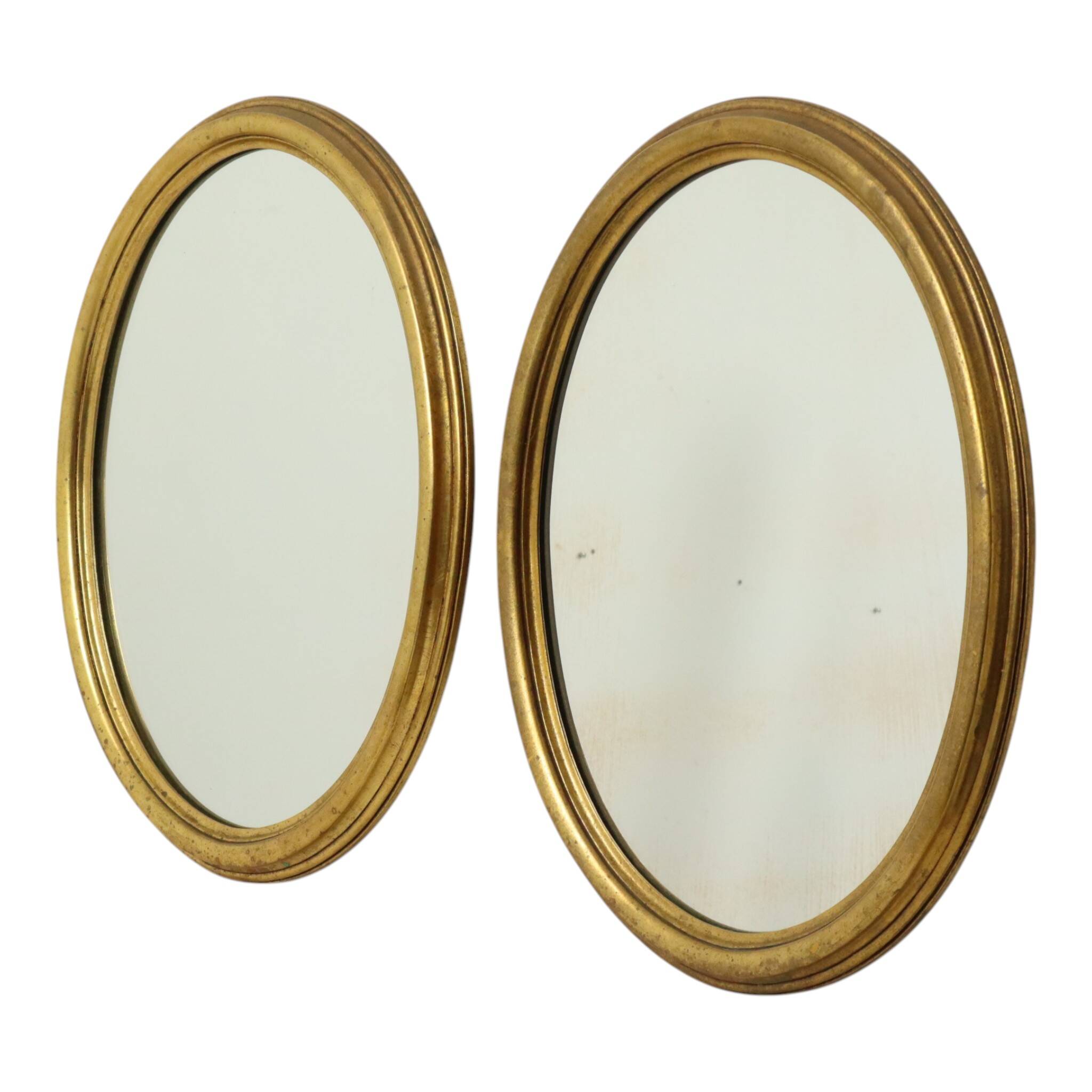 Pair of Oval Gold-Leaf Mirrors, France, 20th Century