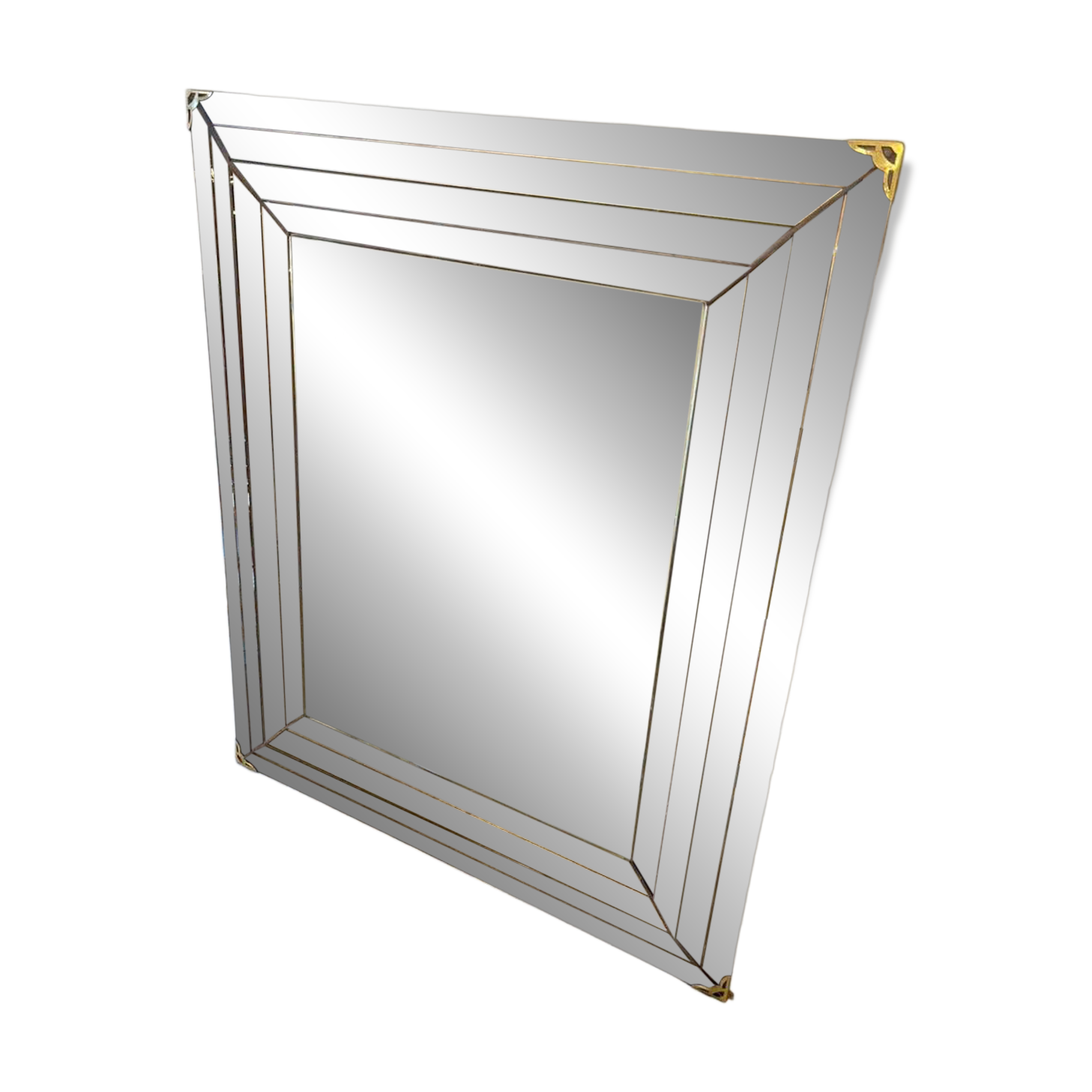 Vintage gold wall mirror with a smoked mirror border.