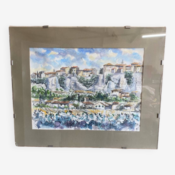 Watercolor of the village of Ménerbes in the Luberon