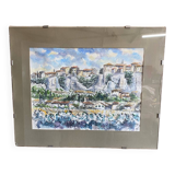 Watercolor of the village of Ménerbes in the Luberon