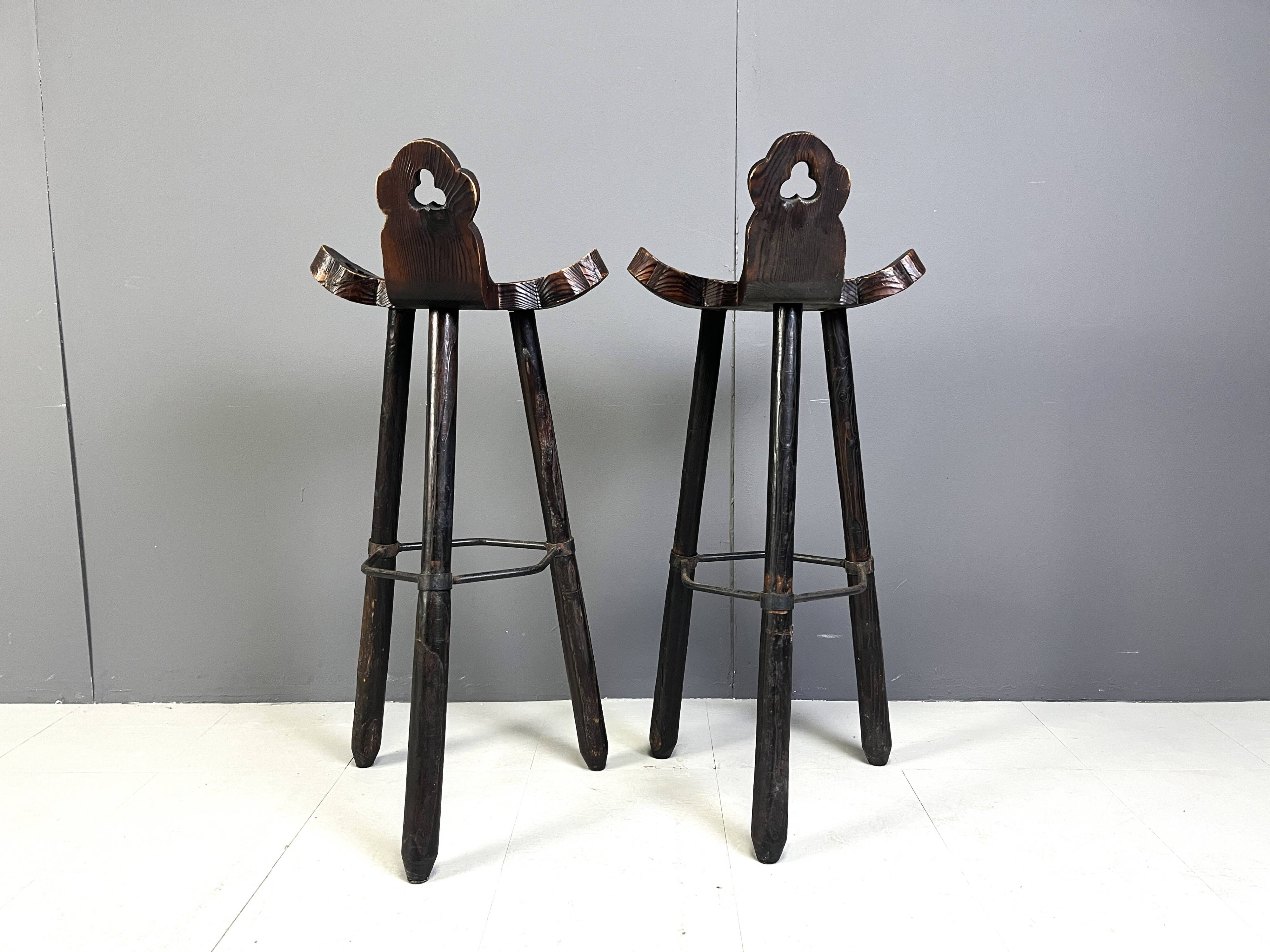 Mid Century Brutalist Bar Stools - Set of 2, 1960s