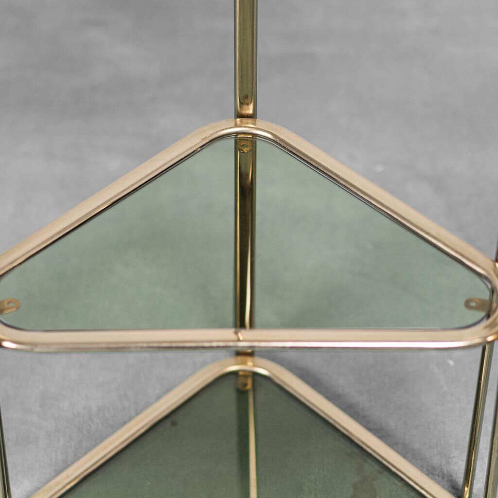 Corner console storage metal glass 70s vintage