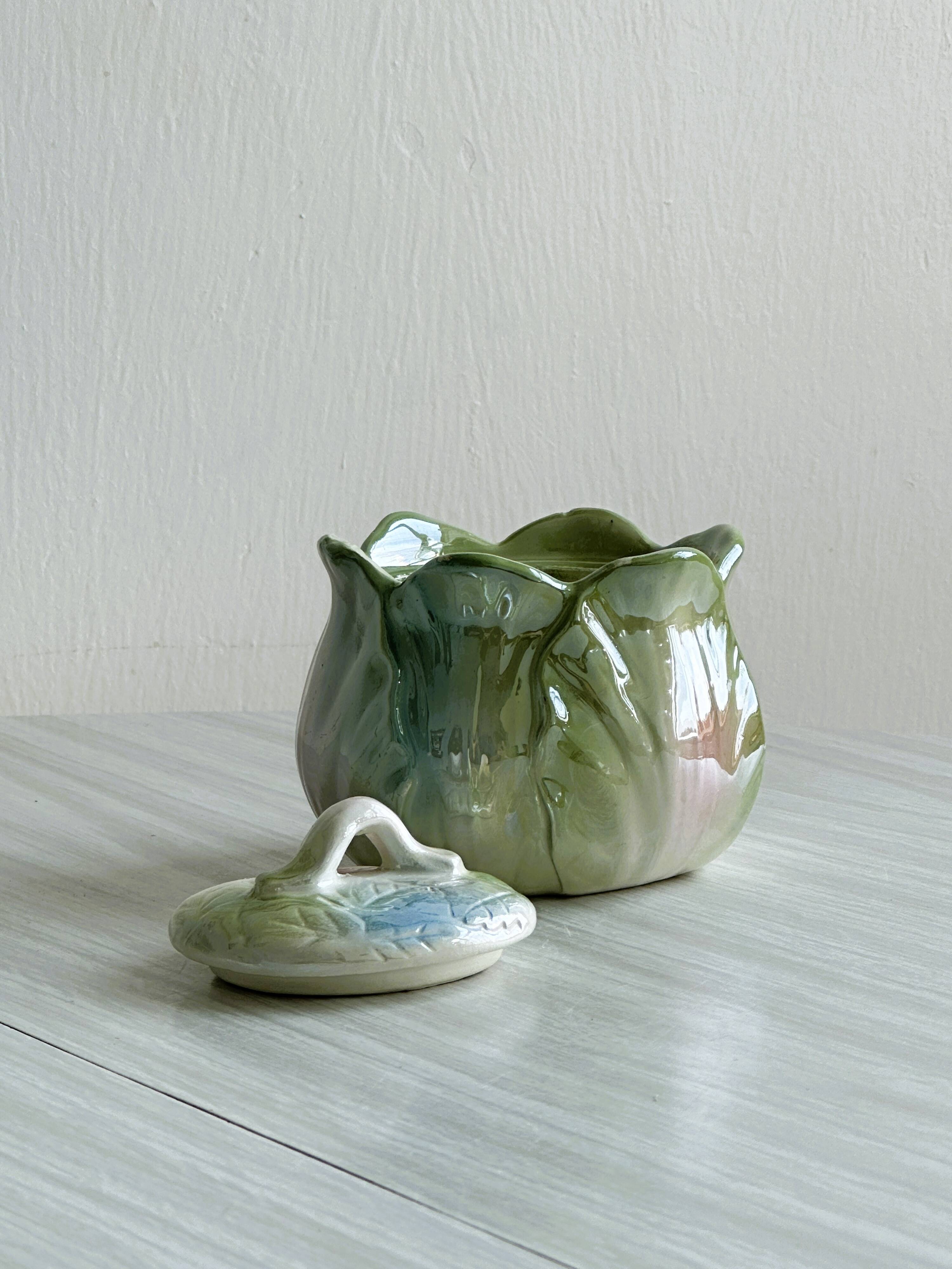 Sugar bowl - cabbage slip condiment pot.
