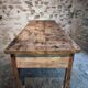 Vintage French pine work table, 1930s industrial kitchen island with drawer and casters
