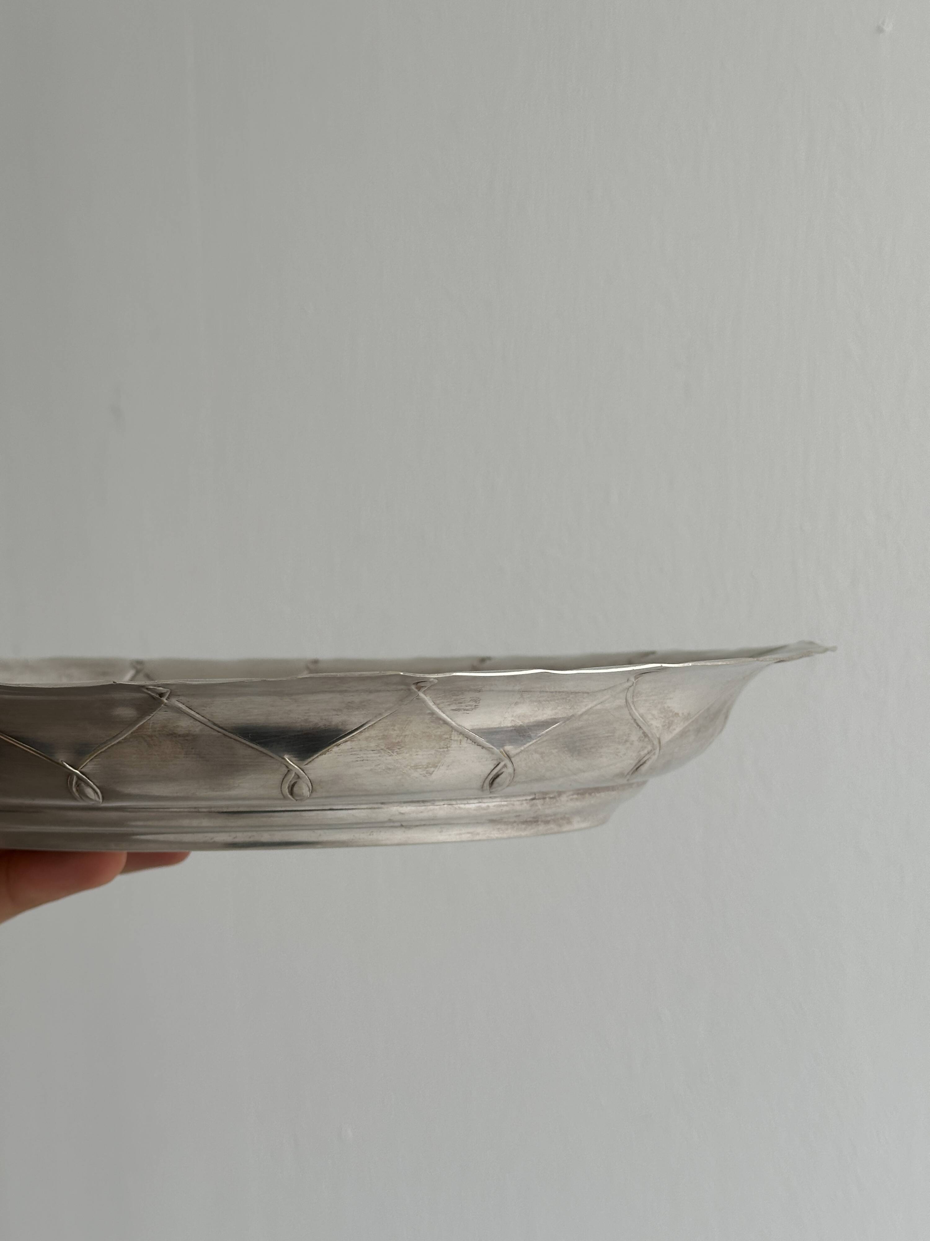 Antique hollow silver-plated metal dish