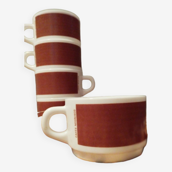 Set of 5 brown/white Negresco coffee cups, in opal glass from Arcopal, 1970