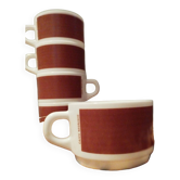 Lot de 5 tasses à café Negresco marron/blanc, en verre opale de Arcopal, 1970
