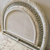 Vintage rattan mirror half moon white