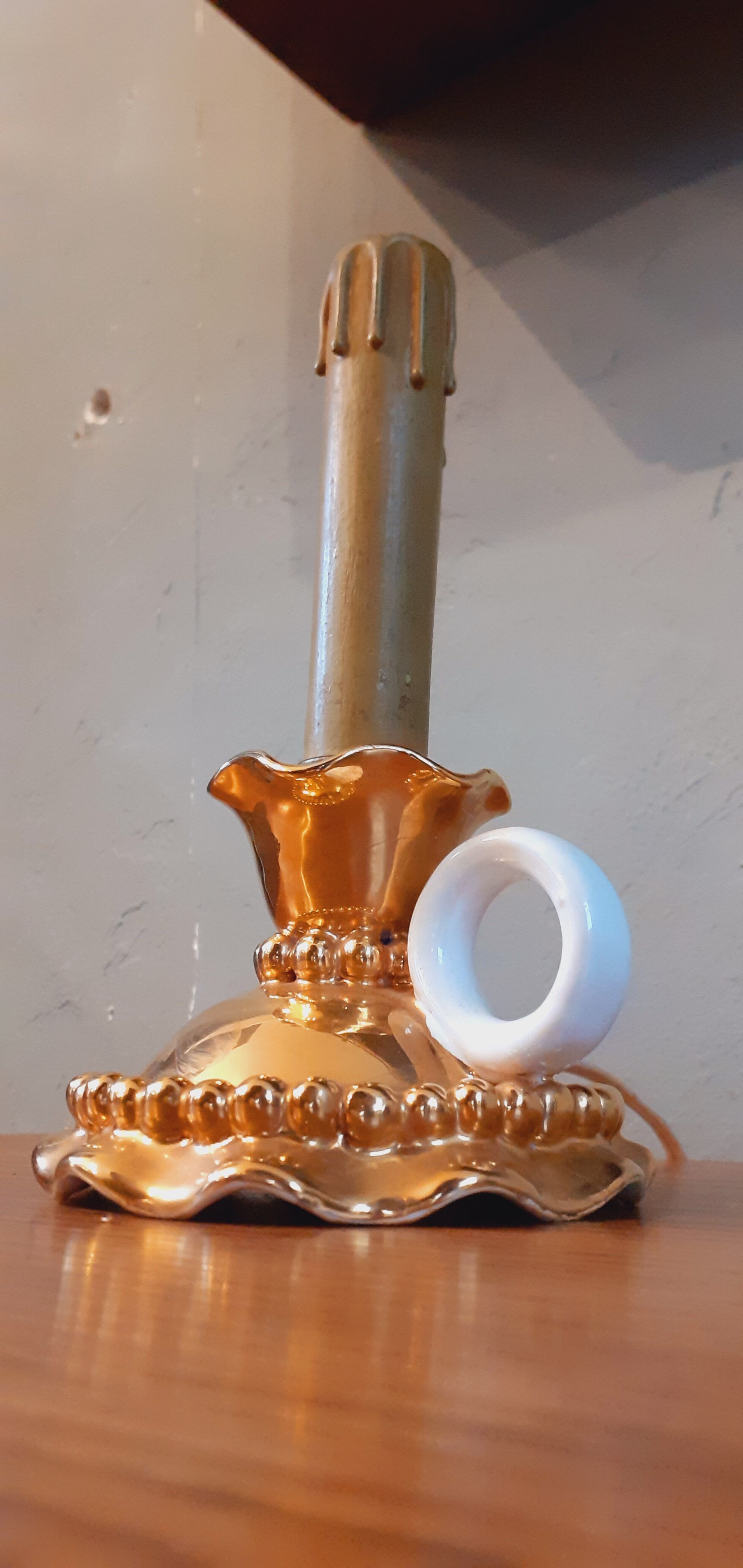 Art deco lamp earthenware malicorne golden 30s in the shape of hand candlestick