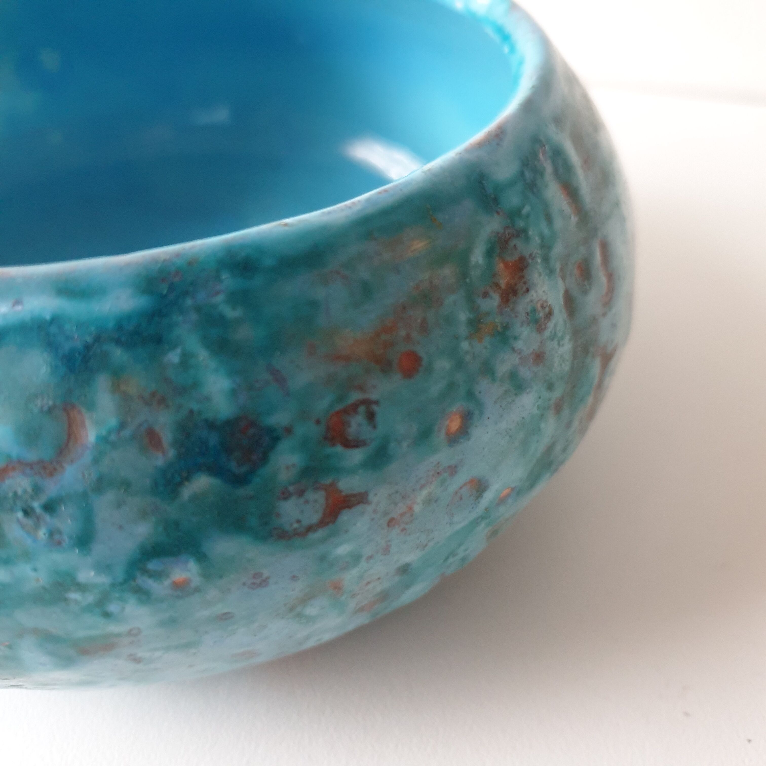 Glass blue enamelled ceramic bowl by Debone vintage 1960