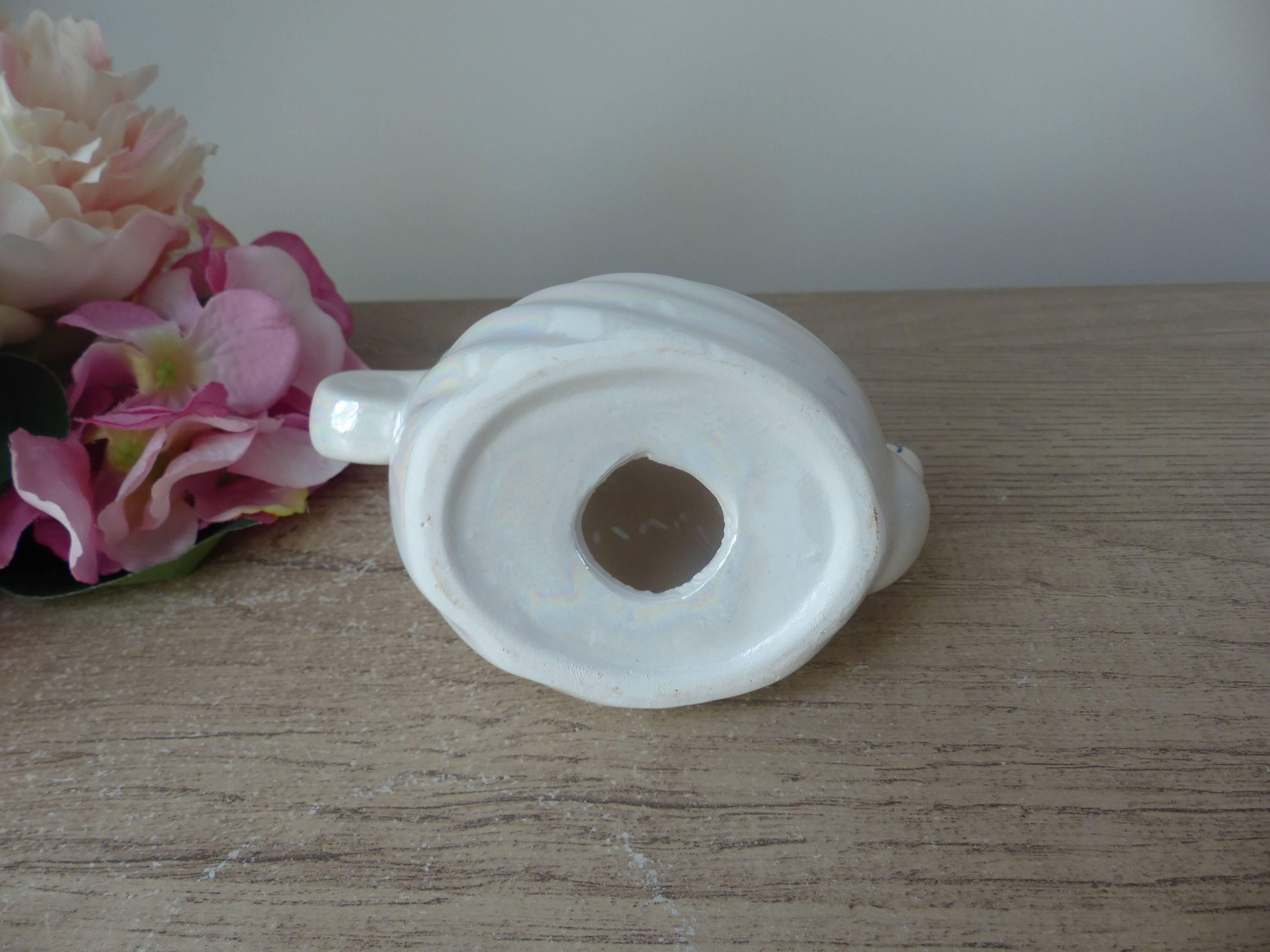 Iridescent White Ceramic Swan, Toothbrush Holder Swan, Bathroom Decoration Swan