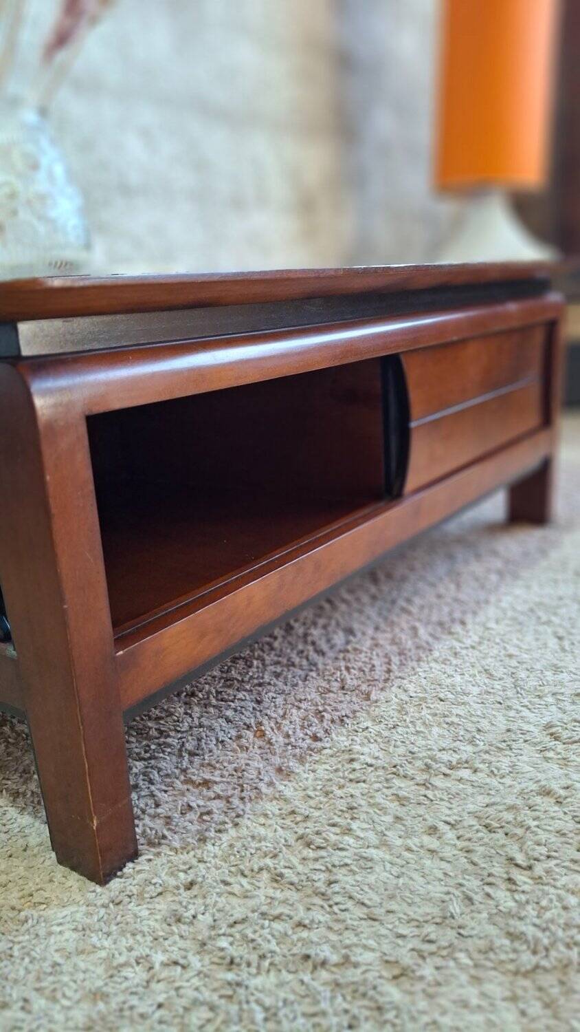 Table basse carrée bois massif plateau avec verre noir 100x100 cm