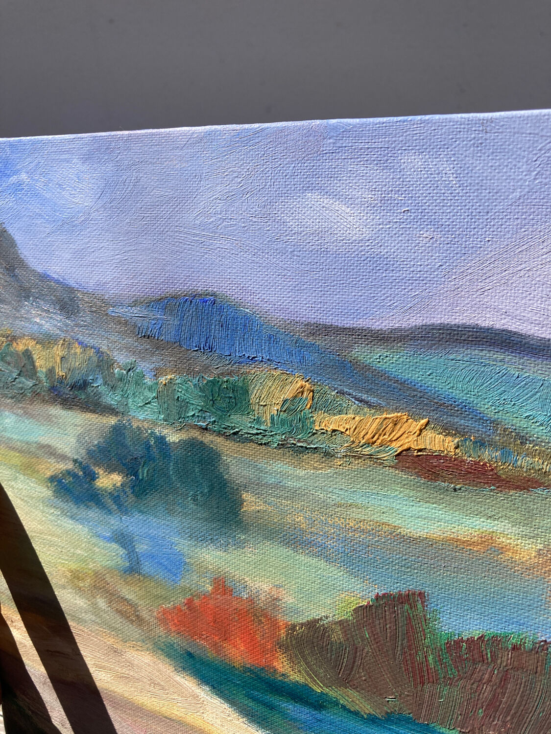 Mediterranean Provencal landscape / expressionist painting / oil painting on wood panel