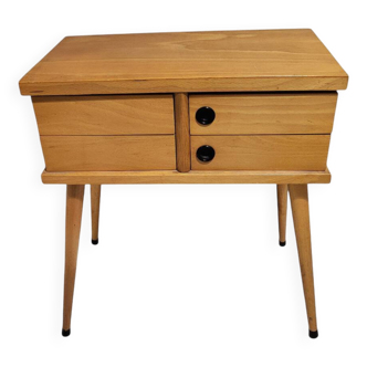 Scandinavian work table, vintage bedside table, compass legs, 1950s, 1960s