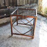 2 anciens tabourets & table basse en rotin