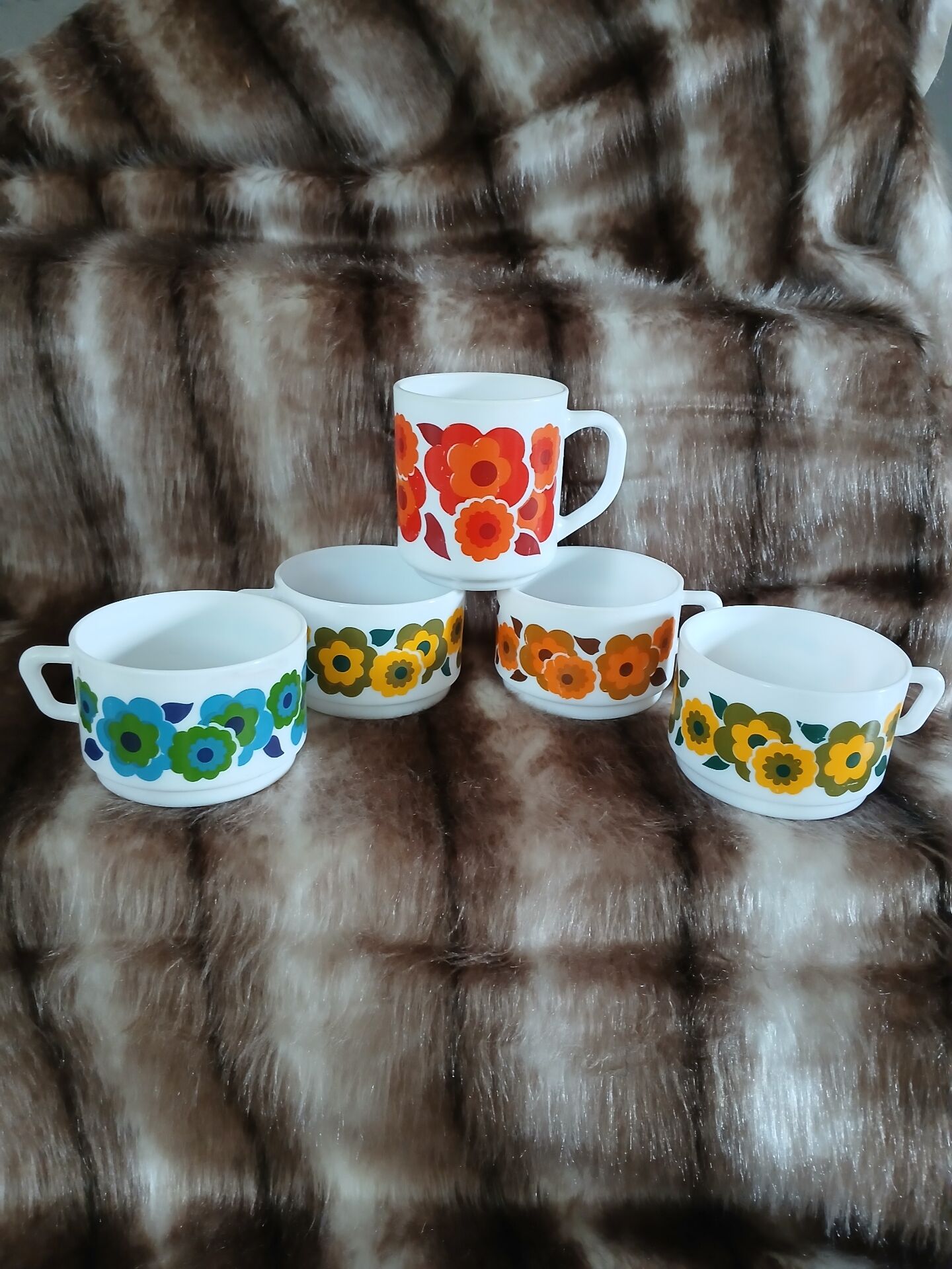 5 vintage cups in Arcopal/Lotus